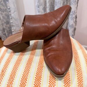 Brown pleather mules